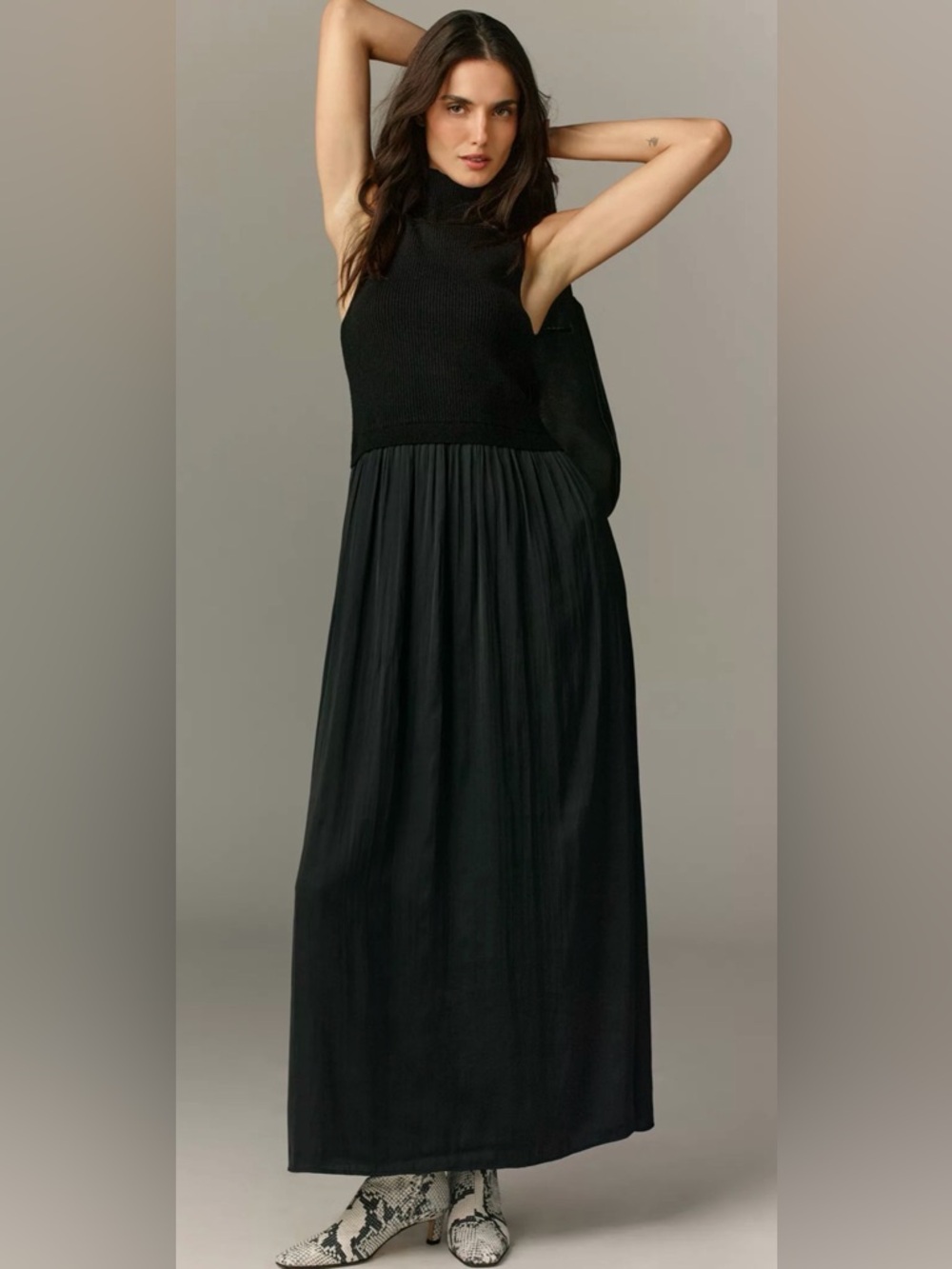 Anthropologie Black Sleeveless Maxi Dress with High Neck Size LP